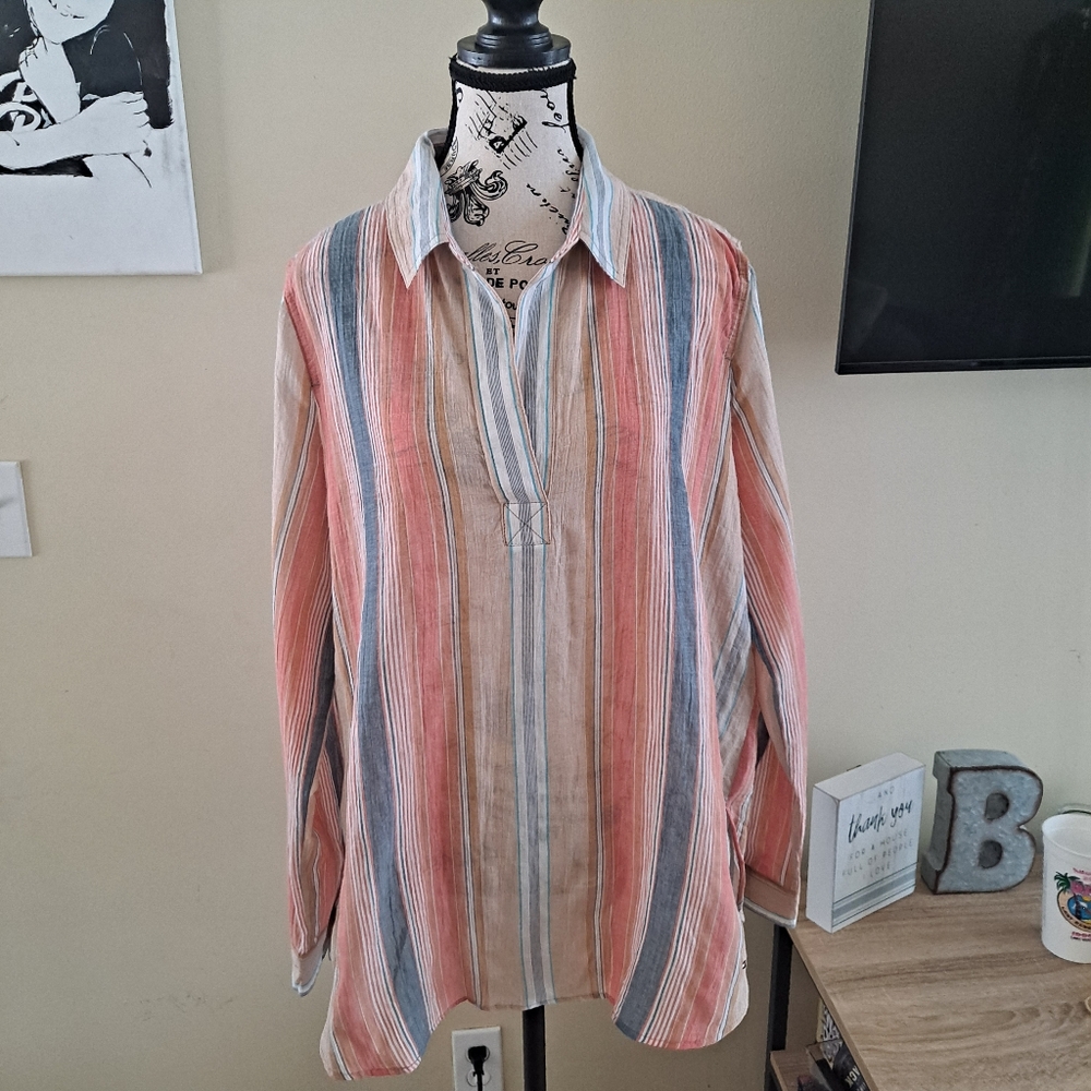 Tommy Hilfiger Coral and Blue Striped Shirt